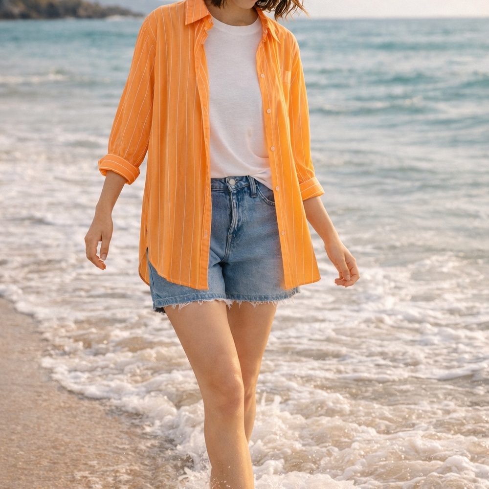 Geoffrey Beene Sport Orange Striped Button Shirt